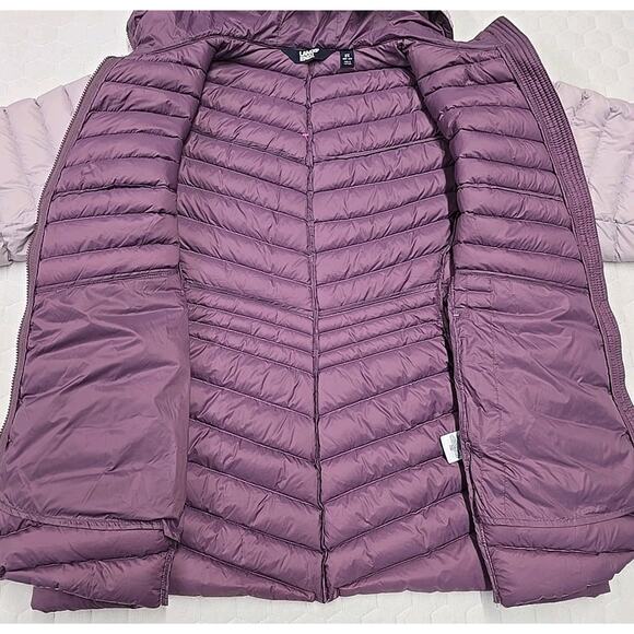 Lands End Womens Down Puffer Coat Sz 2X Hooded Purple Colorblock Quilted - Picture 5 of 10